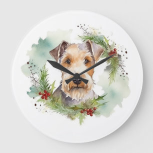 Wirefox Terrier God Jul Utandning Festive Valp Stor Klocka