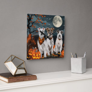 Wirefox Terrier Halloween Spooky Fyrkantig Klocka