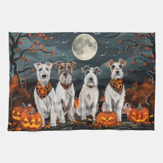 Wirefox Terrier Halloween Spooky Kökshandduk (Horisontell)