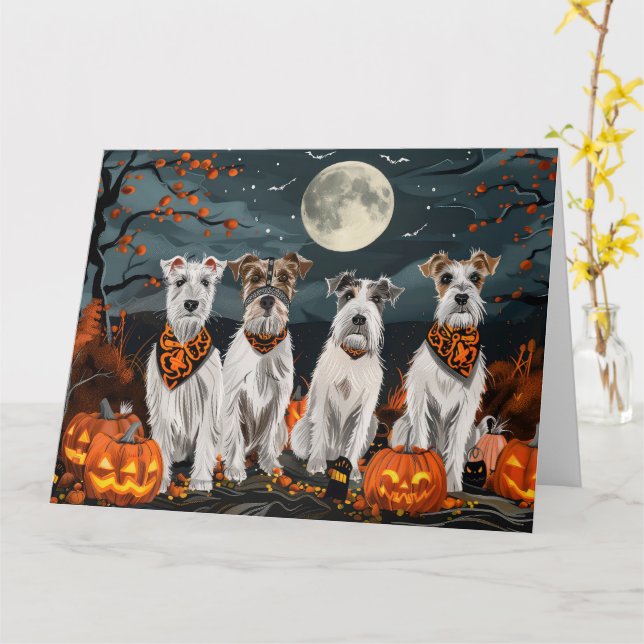 Wirefox Terrier Halloween Spooky Kort (Gul blomma)