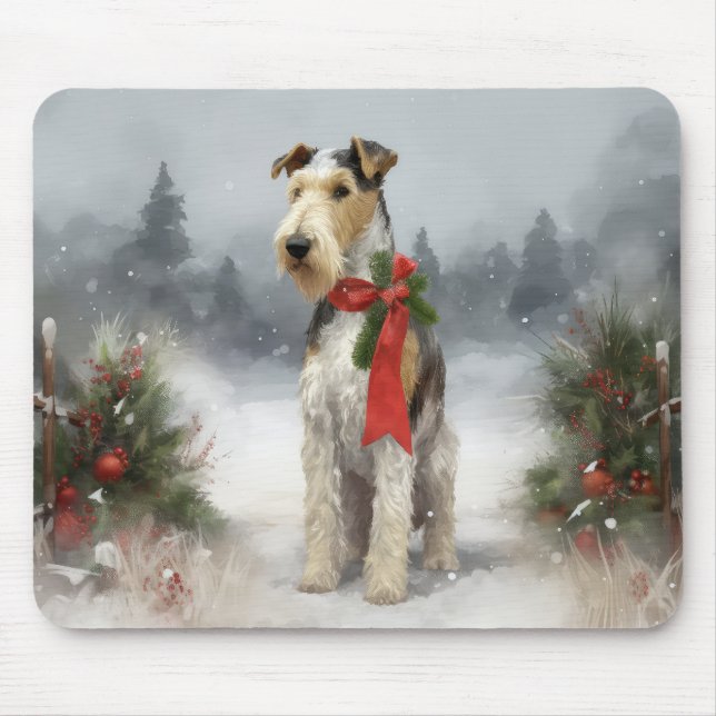 Wirefox Terrier Hund i Snö Jul Musmatta (Framsidan)