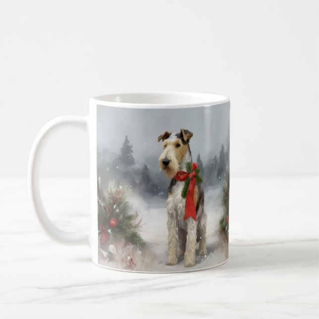 Wirefox Terrier Hund i Snö-julen Kaffemugg (Vänster)
