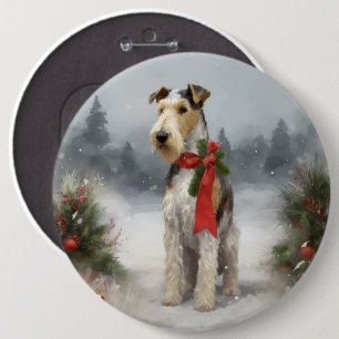 Wirefox Terrier Hund i Snö-julen Knapp