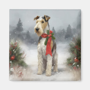 Wirefox Terrier Hund i Snö-julen Magnet