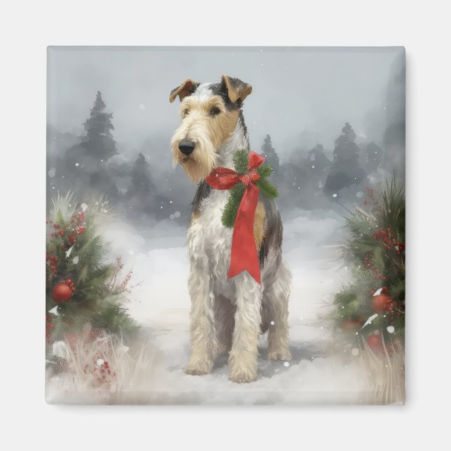 Wirefox Terrier Hund i Snö-julen Magnet (Framsidan)