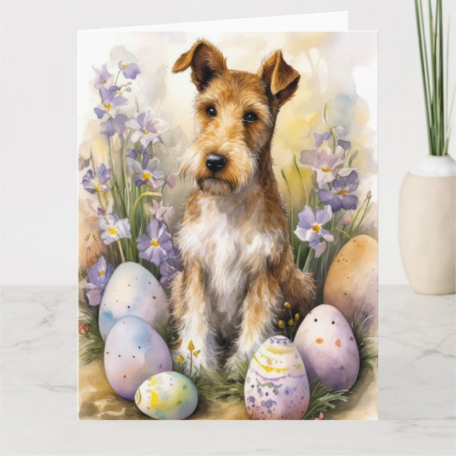 Wirefox Terrier Hund Med Påskägg Semester Kort (Framsida)