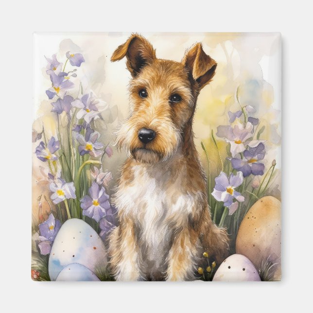 Wirefox Terrier Hund Med Påskägg Semester Magnet (Framsidan)