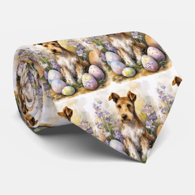Wirefox Terrier Hund Med Påskägg Semester Slips (Rullad)