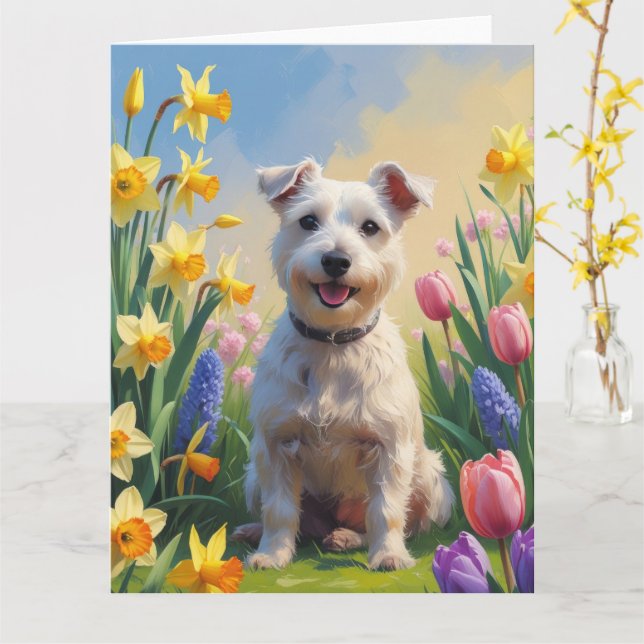 Wirefox Terrier Hund Vårblommor Målning Kort (Gul blomma)