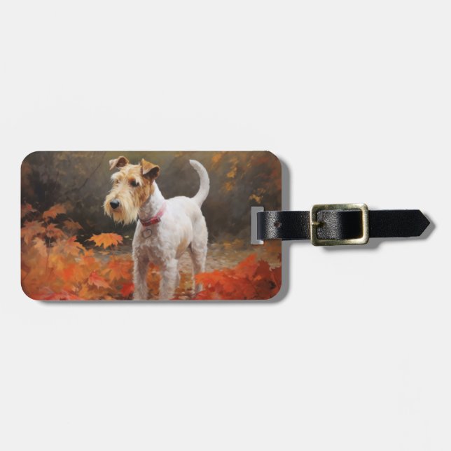 Wirefox Terrier i höstlöv Fall Inspire  Bagagebricka (Horisontell Framsida)