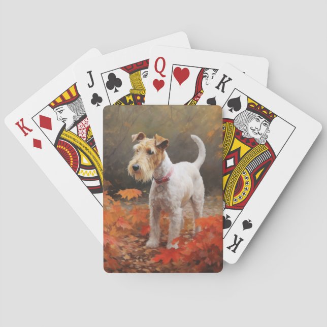 Wirefox Terrier i höstlöv Fall Inspire  Casinokort (Baksidan)