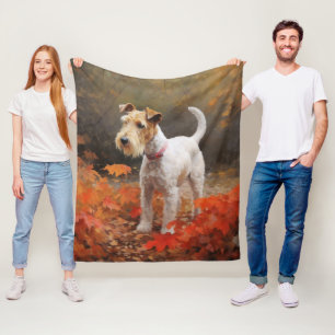 Wirefox Terrier i höstlöv Fall Inspire Fleecefilt