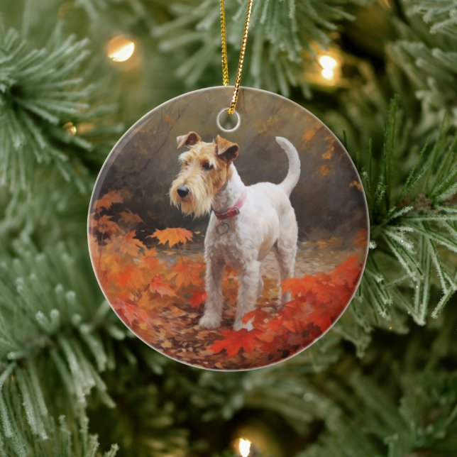 Wirefox Terrier i höstlöv Fall Inspire Julgransprydnad Keramik (Träd)