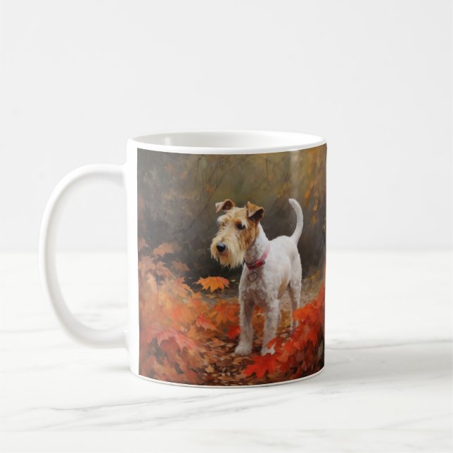 Wirefox Terrier i höstlöv Fall Inspire Kaffemugg (Vänster)