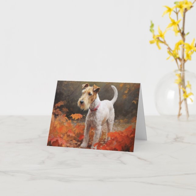 Wirefox Terrier i höstlöv Fall Inspire  Kort (Gul blomma)