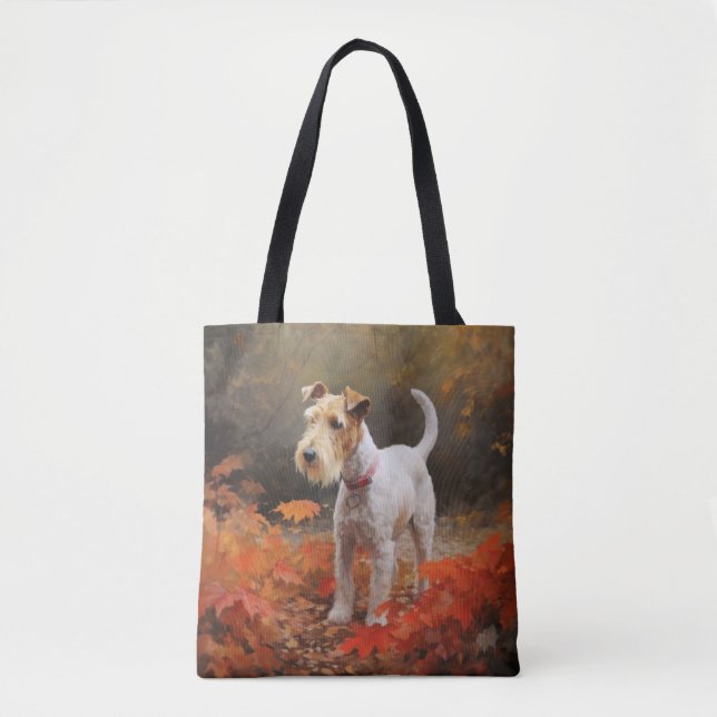 Wirefox Terrier i höstlöv Fall Inspire Tygkasse (Framsida)