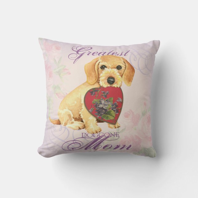 Wirehaged Dachshund Heart Mamma Kudde (Framsida)