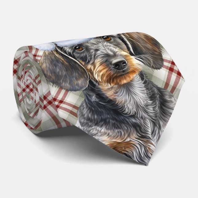 Wirehair Dachshund Hund Högtidlig Rutar Christmas Slips (Rullad)