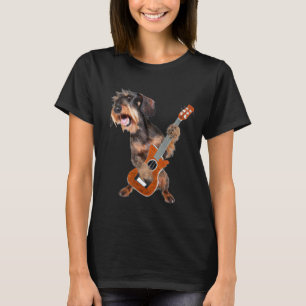 Wirehair Dachshund Hund spelar Guitar T-Shirt