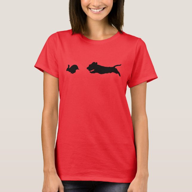 Wirehair Dachshund & Rabbit T Shirt (Framsida)