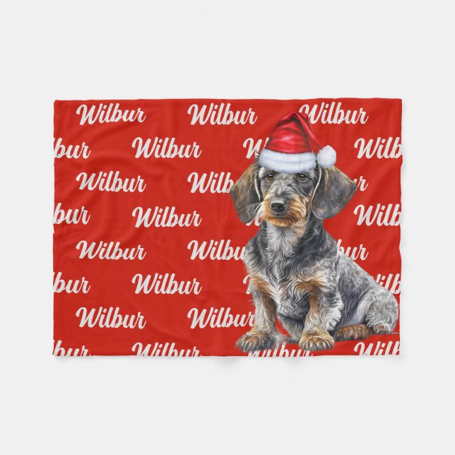 Wirehair Dachshund Santa Dog Custom Name Christmas Fleecefilt (Framsidan (Horisontell))