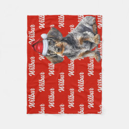 Wirehair Dachshund Santa Dog Custom Name Christmas Fleecefilt