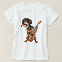 Wirehair Dachshund Spela Guitar T-Shirt