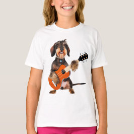 Wirehair Dachshund Spela upp akustiskt gitar T Shirt