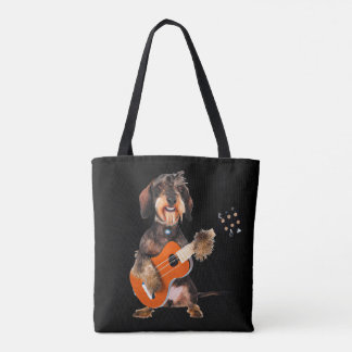Wirehair Dachshund Spela upp akustiskt gitar Tygkasse