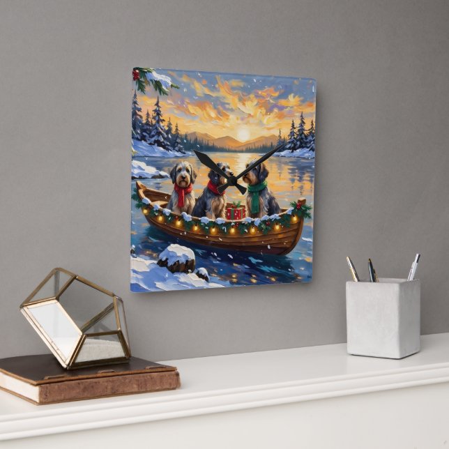 Wirehaired Pointing Griffon Christmas Boat Holiday Fyrkantig Klocka (Kontor)