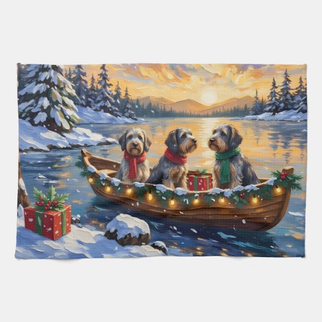 Wirehaired Pointing Griffon Christmas Boat Holiday Kökshandduk (Horisontell)