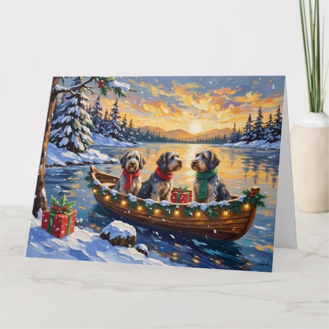 Wirehaired Pointing Griffon Christmas Boat Holiday Kort (Framsida)