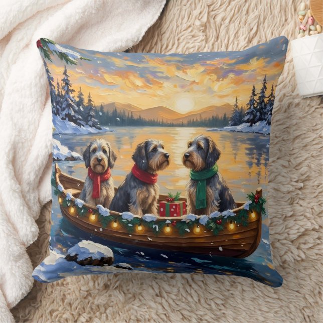 Wirehaired Pointing Griffon Christmas Boat Holiday Kudde (Filt)