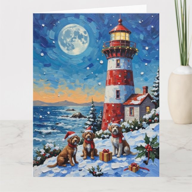 Wirehaired Pointing Griffon Christmas Lighthouse Kort (Framsida)