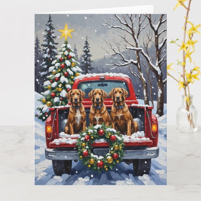 Wirehaired Pointing Griffon Christmas Red Truck Kort (Gul blomma)