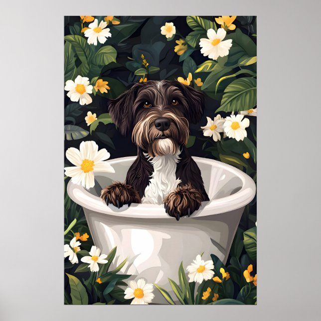 Wirehaired Pointing Griffon In Bathtub Poster (Framsidan)