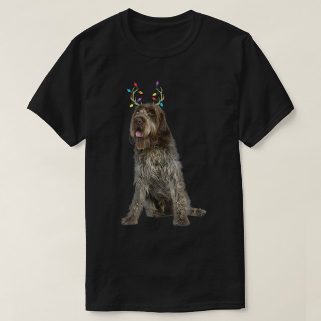 Wirehaired Pointing Griffon Reindeer Christmas Dog T Shirt (Design framsida)