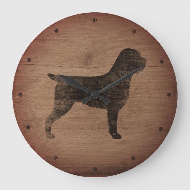 Wirehded Griffon Silhouette Rustic Stor Klocka (Framsida)