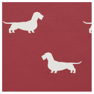 Wirehn Dachshund Hund Silhouettes Mönster Red Tyg