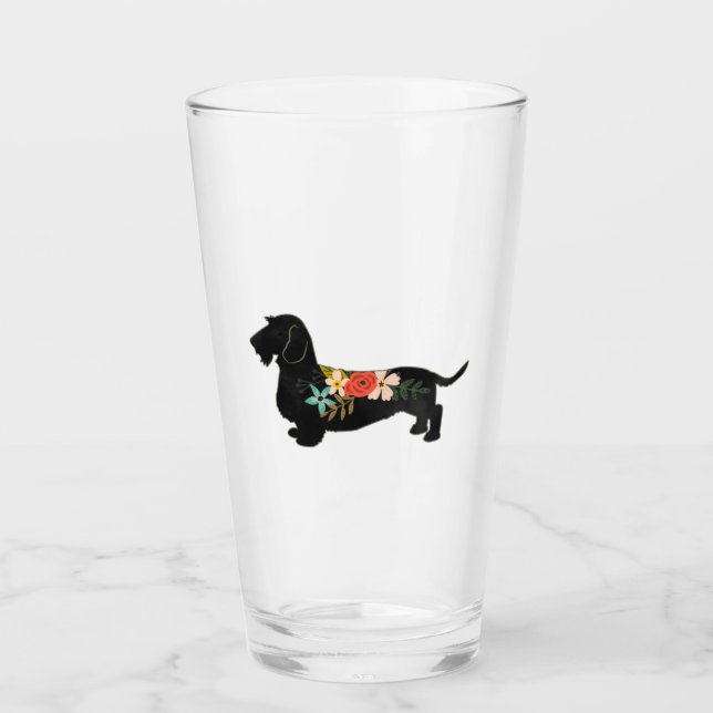 Wirehsted Dachshund Bohemian Blommigt Silhouette Glaskopp (Framsida)