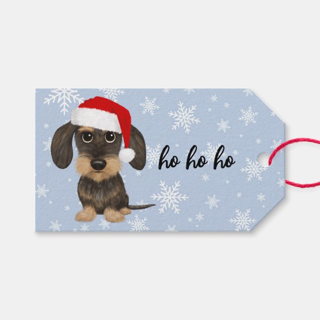 Wirehsted Dachshund Cute Teckel Hund jul - jul Presentetikett (Framsidan (Horisontell))
