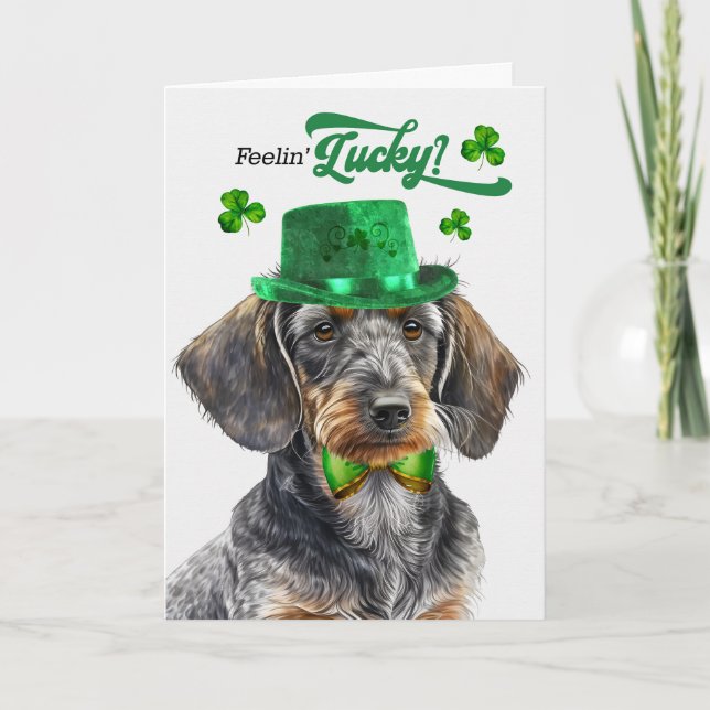 Wirehsted Dachshund Hund Lucky St patrick's day Helgkort (Framsida)