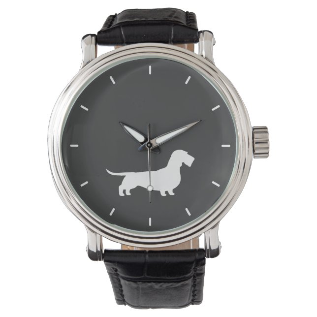 Wirehsted Dachshund Silhouette Wiener Hund älskare Armbandsur (Framsida)
