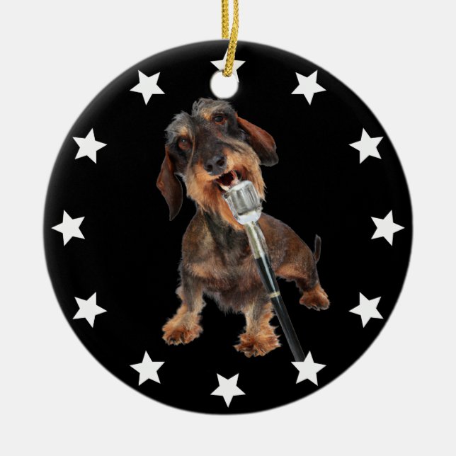 Wirehsted Dachshund Singer Julgransprydnad Keramik (Framsidan)