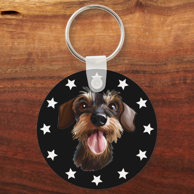 Wirehsted Dachshund Stars Nyckelring (Framsida)