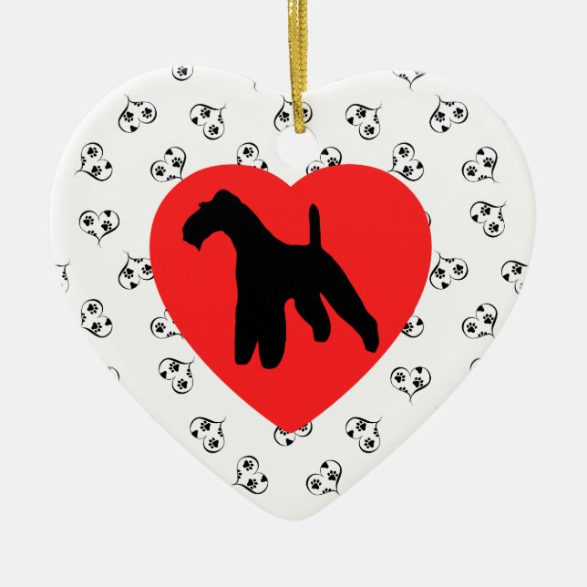 Wirehsted Fox Terrier Silhouette med Hearts Julgransprydnad Keramik (Framsidan)