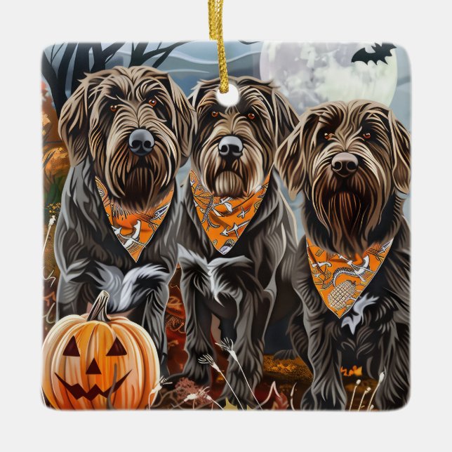 Wirehsted Pointing Griffon Halloween Spooky Julgransprydnad Keramik (Framsida)