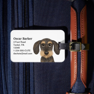 Wirehved Dachshund   Cute Tecknad hund Teckel Bagagebricka