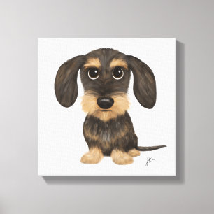 Wirehved Dachshund   Cute Tecknad hund Teckel Canvastryck