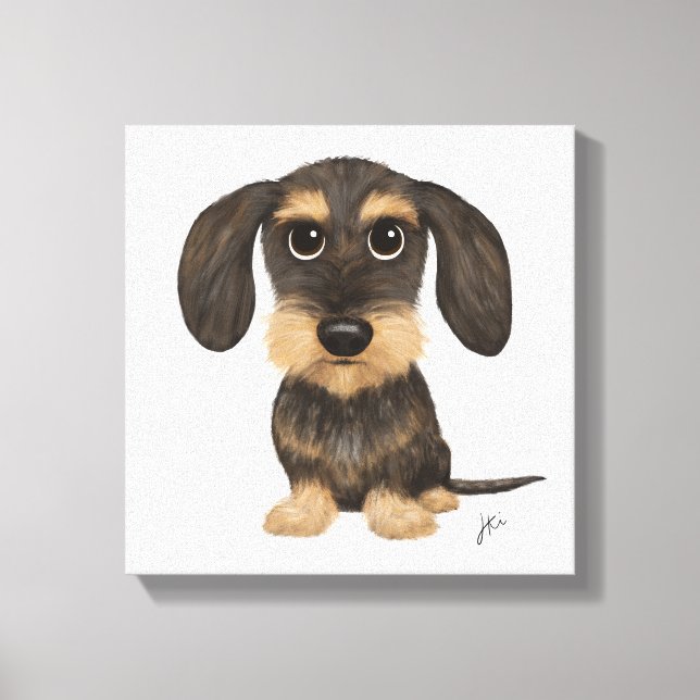 Wirehved Dachshund | Cute Tecknad hund Teckel Canvastryck (Framsida)